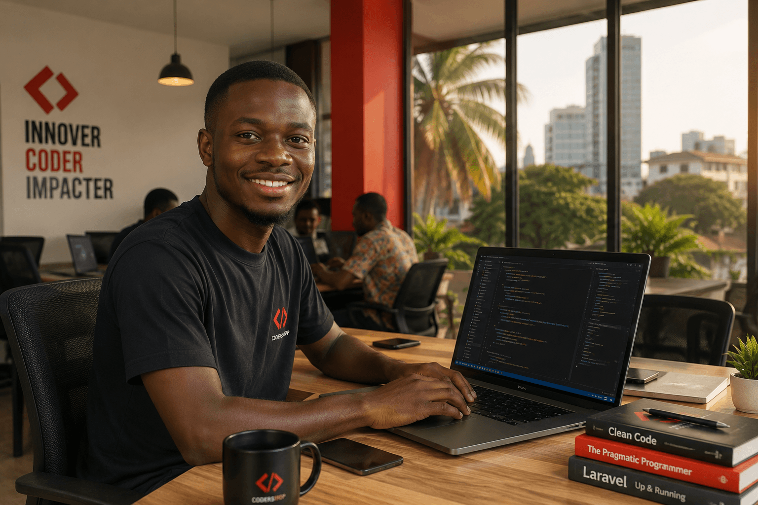 Un développeur CoderShap au travail dans les bureaux d'Abidjan